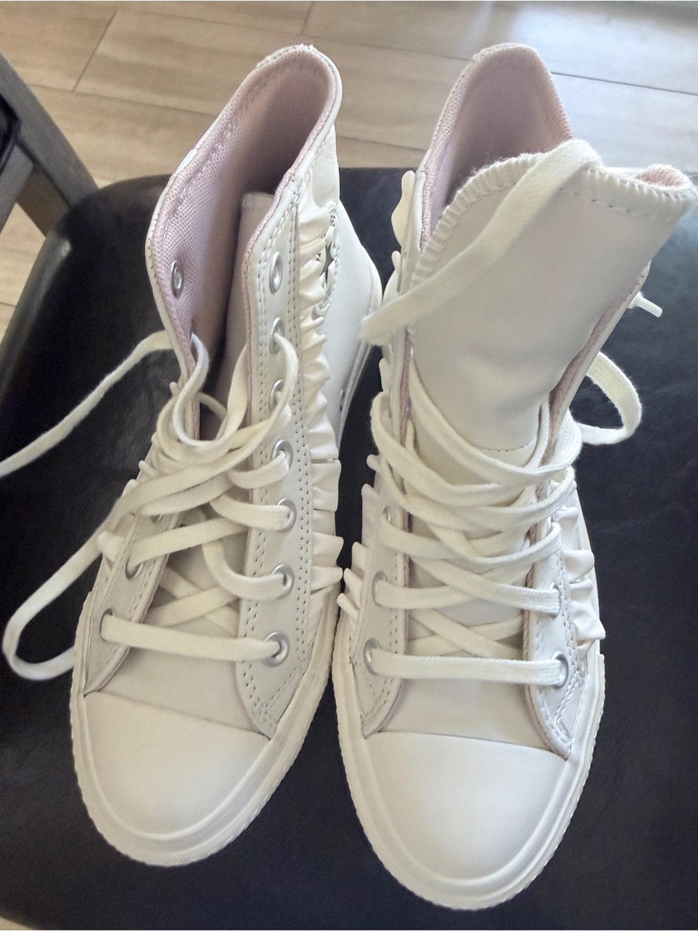 White High-Top Lace- leather top  Sneakers with Pink Lining